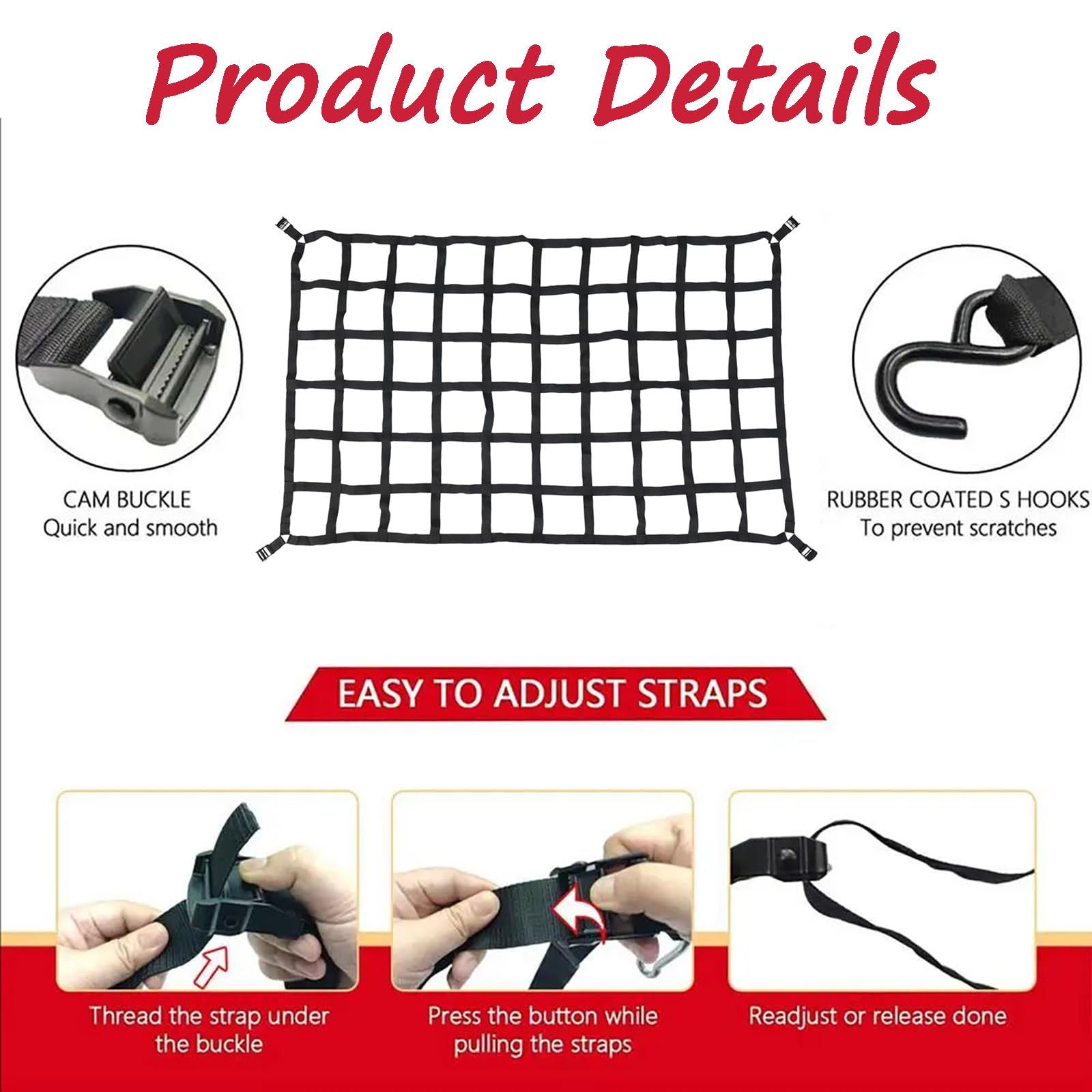 Red De Carga Pesada,208x127cm,Resistente a Las Grietas,4 Correas,Adecuado para Camiones,Remolques,Camionetas,SUV,Etc.,Negro