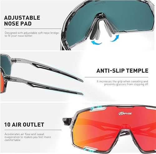 Miniatura 4 de KAPVOE Gafas de sol polarizadas para ciclismo y deportes para hombres y mujeres, protección UV400, MTB Bicicleta, pesca, bicicleta de montaña
