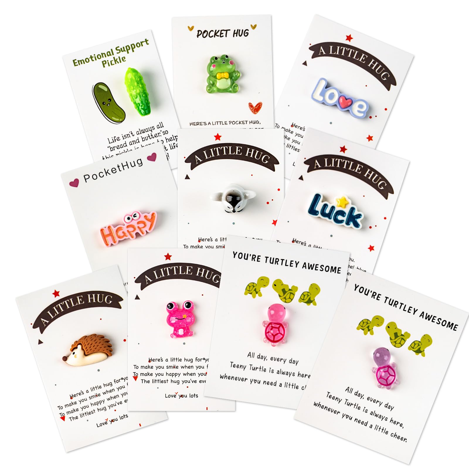 mountova Pocket Hug 10 Sets, DIY Cute Mini Encouragement Gifts with Cute Resin Tokens Inspirational Thinking of You Keepsake Long Distance Friendship