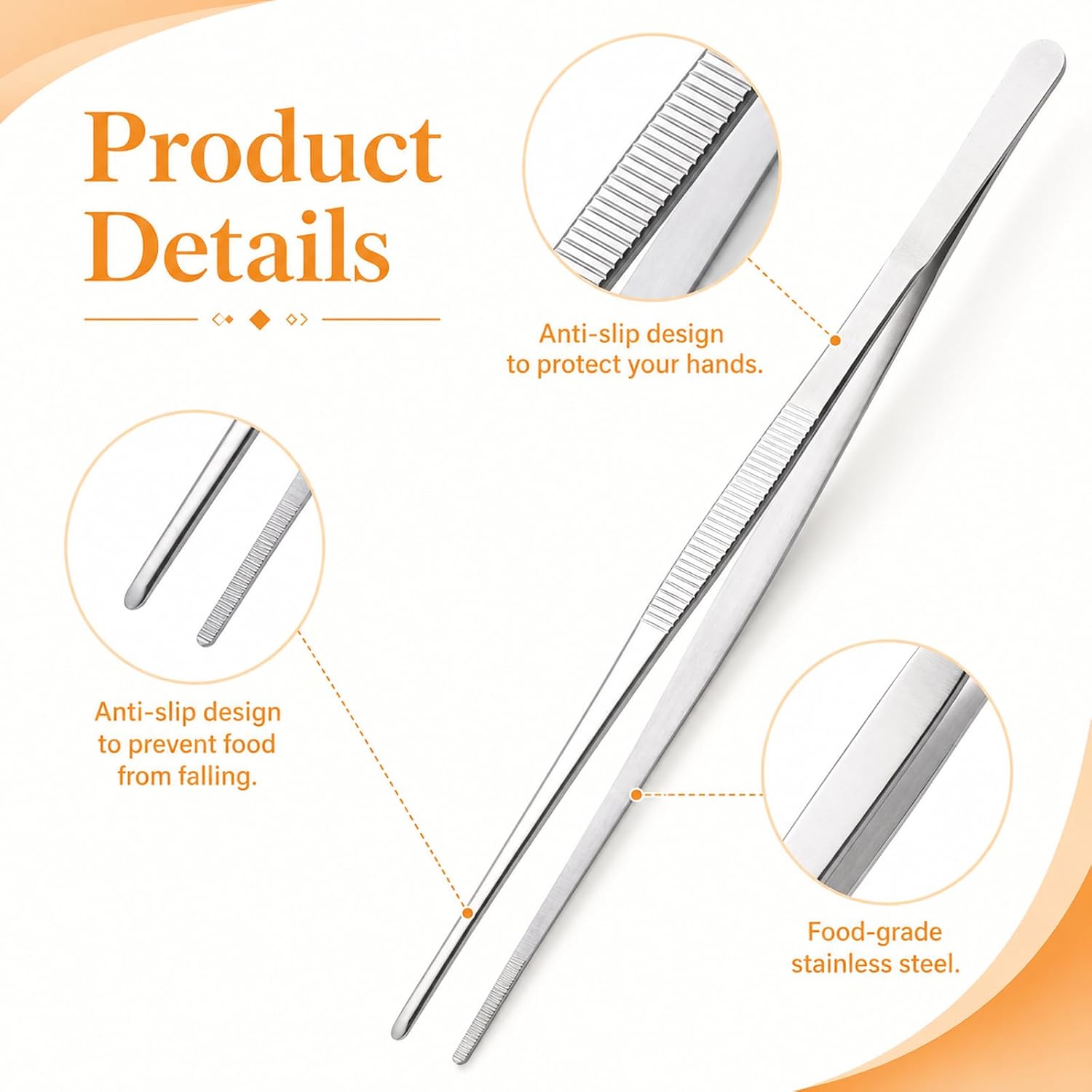 11.8 Inch Food Tweezers, Stainless Steel Pasta Tweezers Cooking Long Tweezer Tongs for Serving, Grill, BBQ & Kitchen Use (Silver)