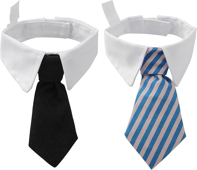 TIESOME 2 Packs Dog Cat Collar with Ties, Adjustable Dog Cat Bow Tie Formal Puppy Tie Dog Tuxedo Costume Necktie Collar Puppy Kitten Wedding Birthday Collar Tie for Dogs Cats