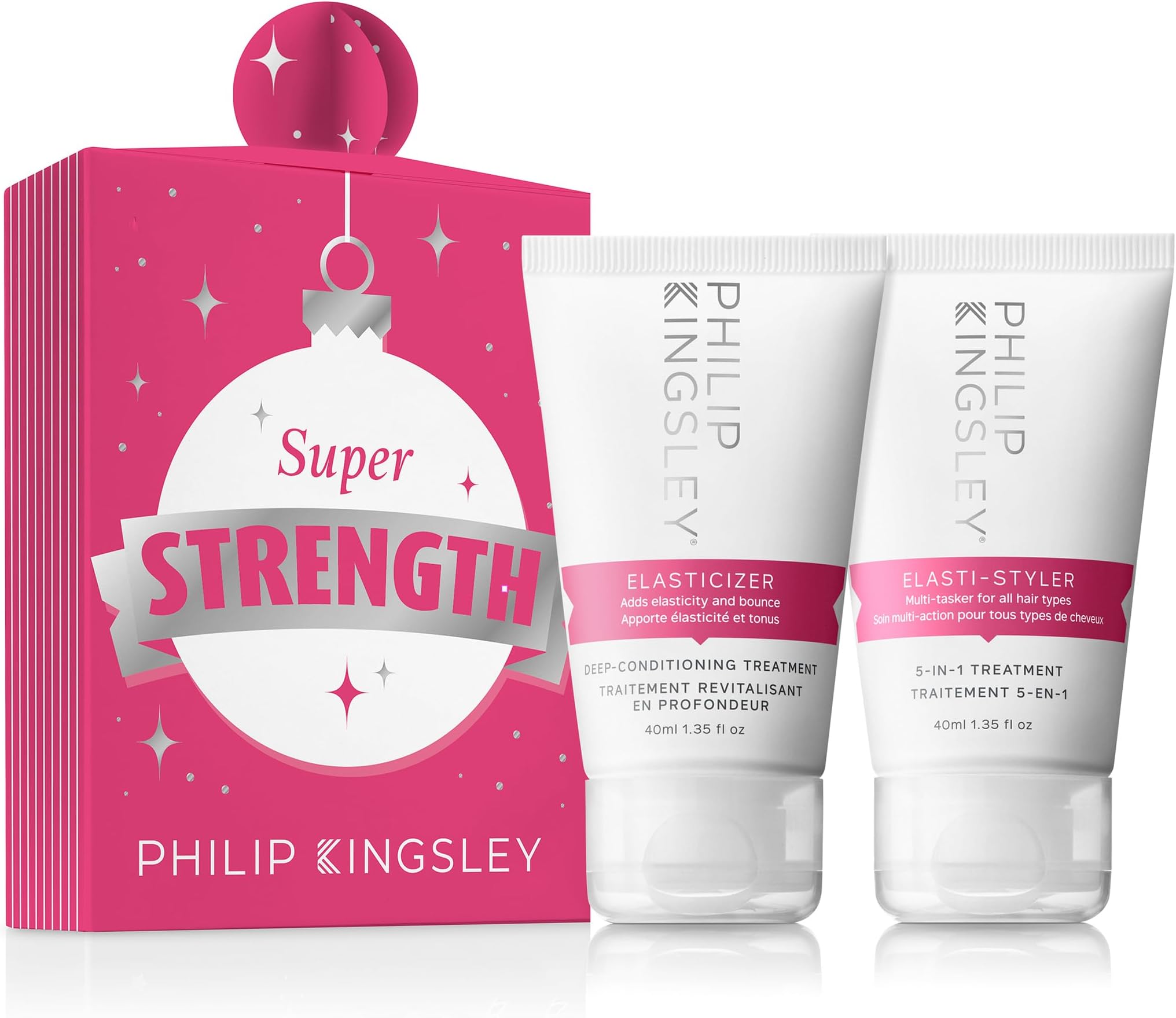 Philip KingsleyRetro Christmas Collection | Super Strength Stocking Filler | Includes Elasticizer Deep-Conditioning Hair Mask Treatment and Elasti-Styler 5-in-1 Pre-Styling Serum Cream | 2 Set