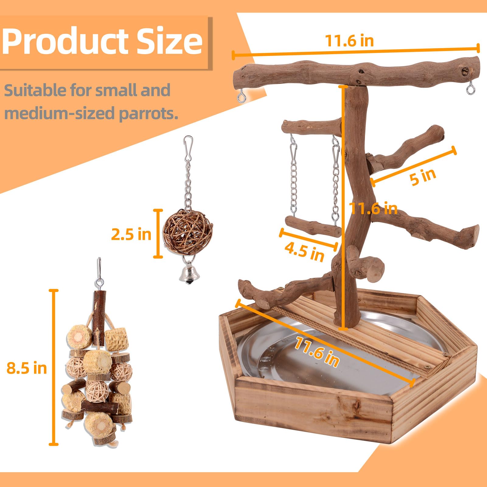 LIMIO Natural Grape Wood Bird Parakeet Playground - Perch Stand for Parakeets, Cockatiels, and Small Birds Toys - image 3