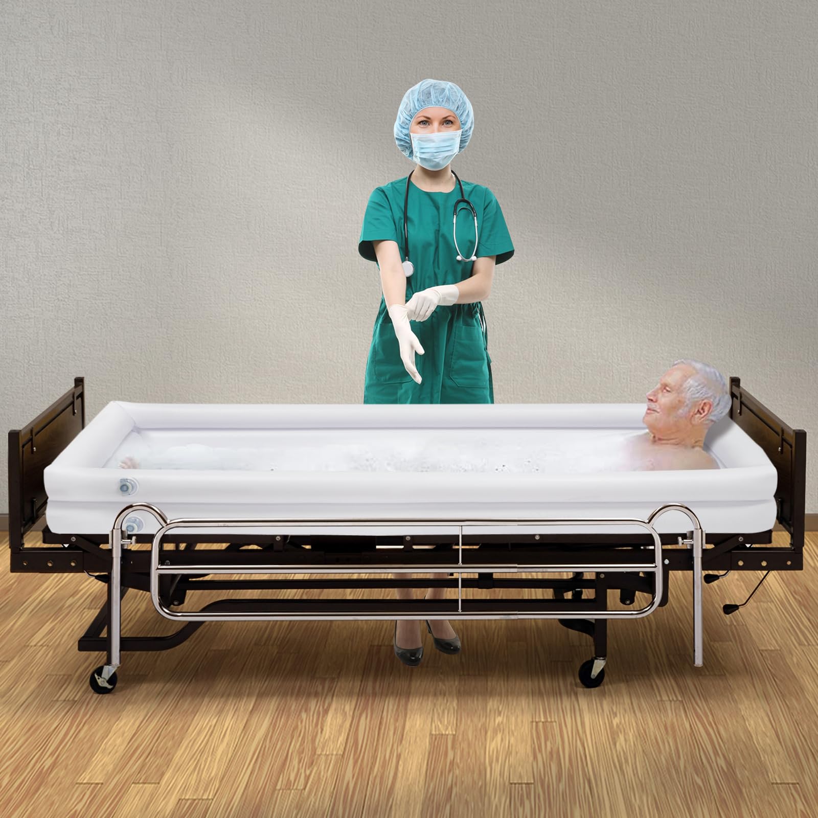 Ensemble de baignoire de douche gonflable médicale - Système de douche portable au lit avec pompe à air électrique pour handicapés, personnes âgées, alitées