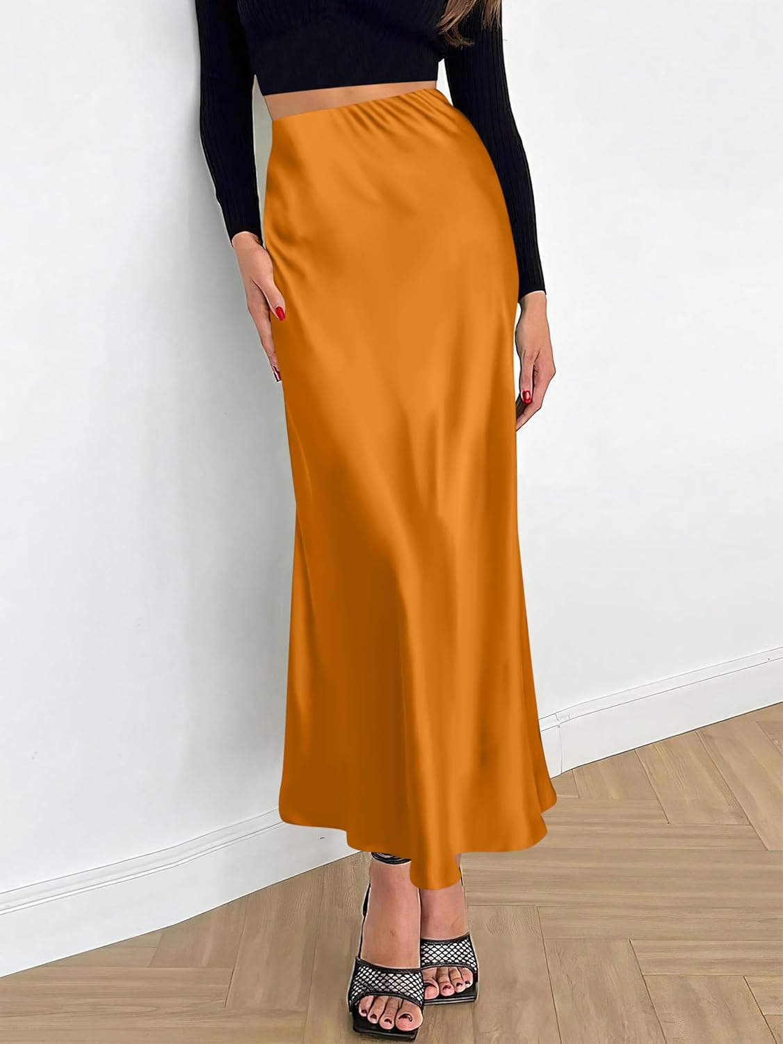 Prinbara Women's Satin Maxi Skirts Dressy Casual Zipped High Waisted Flowy Silk 2026 Summer Elegant Business Party Long Skirt