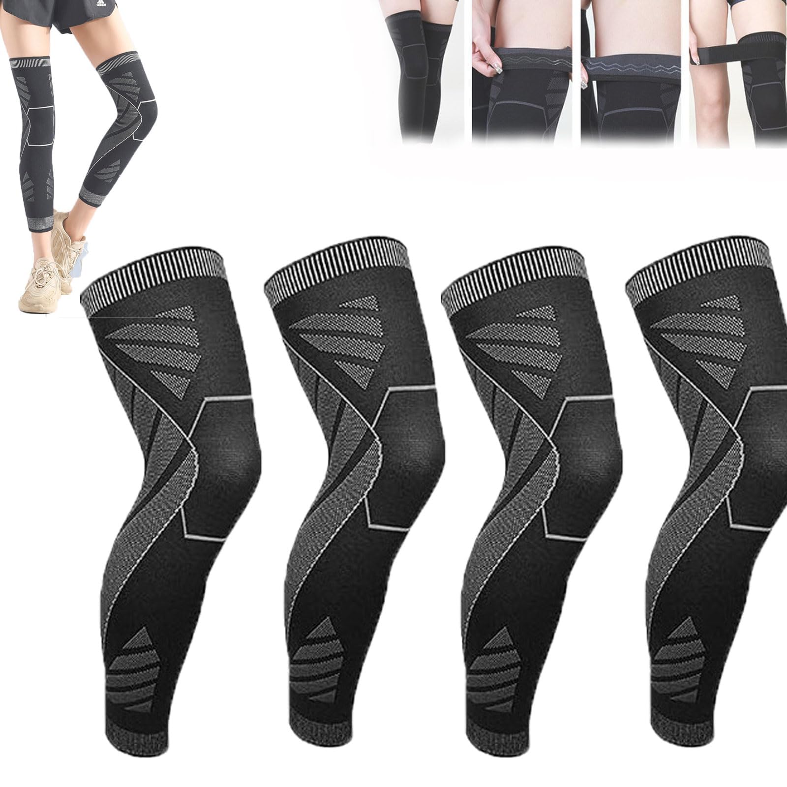 Manchons de Compression pour Genoux et Jambes, Compression complète Flytex, Soutien du Genou pour la Course, Noir, M, L, XL