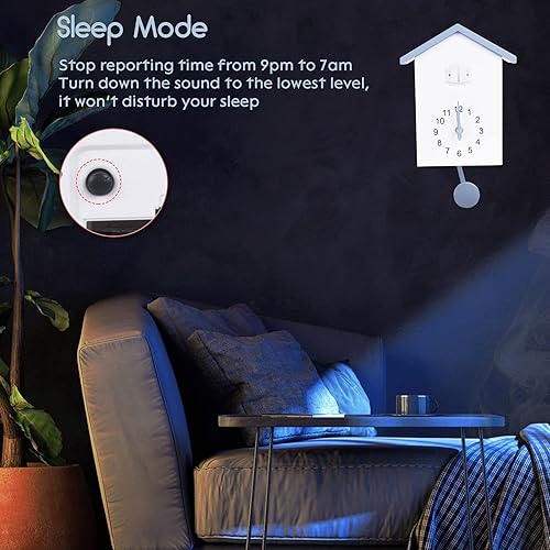 Vista 32 de KEYPOWER Reloj de cuco, reloj de pared de cuco, voz de pájaro cuco, péndulo de diseño con reloj despertador temporizado, casa de pájaros, arte de 5.
