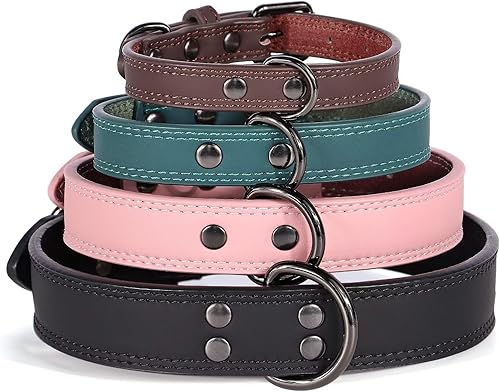 Miniatura 8 de Didog Collar de perro de cuero genuino, duradero y suave, resistente con anillos dobles en D, collar de perro negro ajustable con hebilla de metal