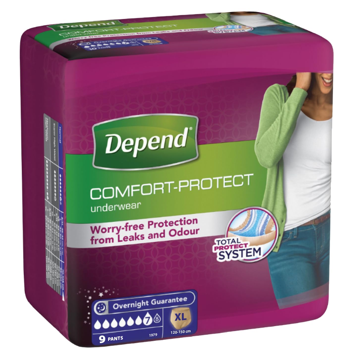 Depend, Comfort Protect Incontinence Pants for Women ExtraLarge Pants, 9 count