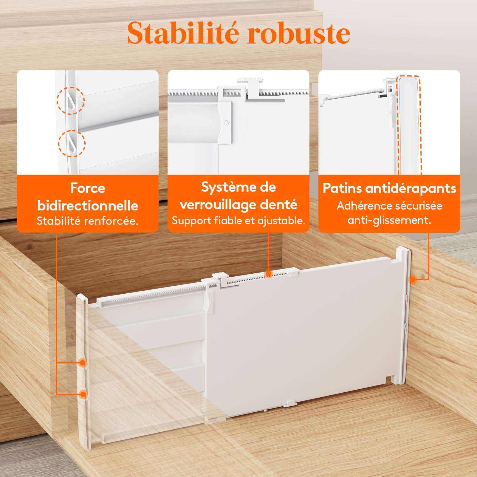 Lifewit Séparateur de Tiroirs Réglable Extensible, Organisateur de Tiroirs pour Vêtements, Diviseur de Rangement Blanc pour Armoire, Cuisine et Bureau, Longueur 35-55 cm, Hauteur 20.5 cm, Lot de 8