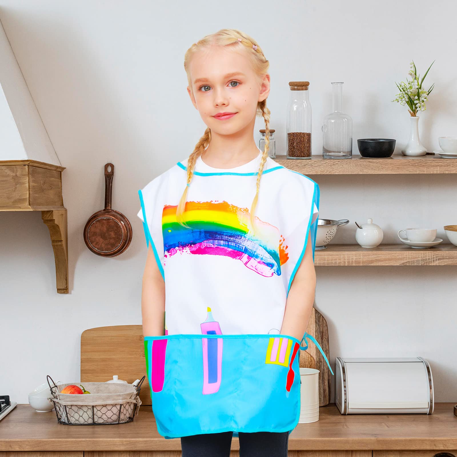 Kids Art Smock Girls Boys Artist Painting Apron with Pockets Sleeveless Smocks for Child 2-7 Years - Image 3