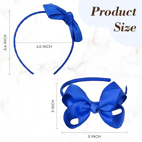 Miniatura 2 de DEEKA 2 diademas de lazo azul real de 4 pulgadas, lazos para el pelo con cinta de grogrén para niños pequeños, accesorios para niñas pequeñas, juego