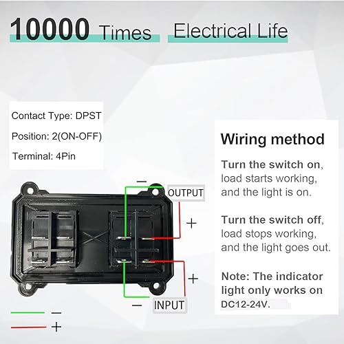 Miniatura 10 de Meskliu Interruptor de cable en línea impermeable, DPST AC 20A-125V, 16A-250V Interruptor de parada de arranque al aire libre, interruptor de