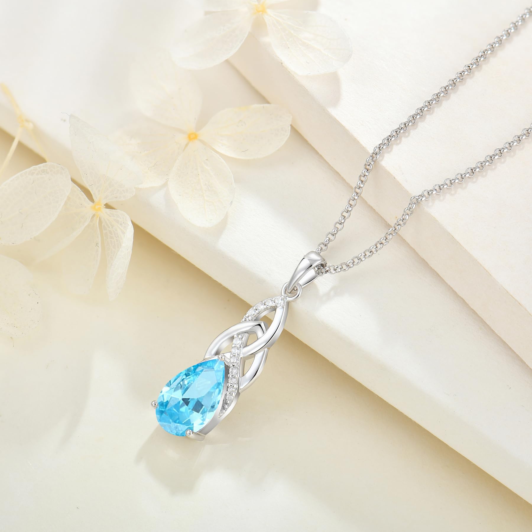 JO WISDOM Damen Halskette Unendlichkeits Infinity Silber 925,Kette Anhänger Keltischem Knoten Zirkonia 8 * 12mm Geburtsstein,Irischer Schmuck für Frauen
