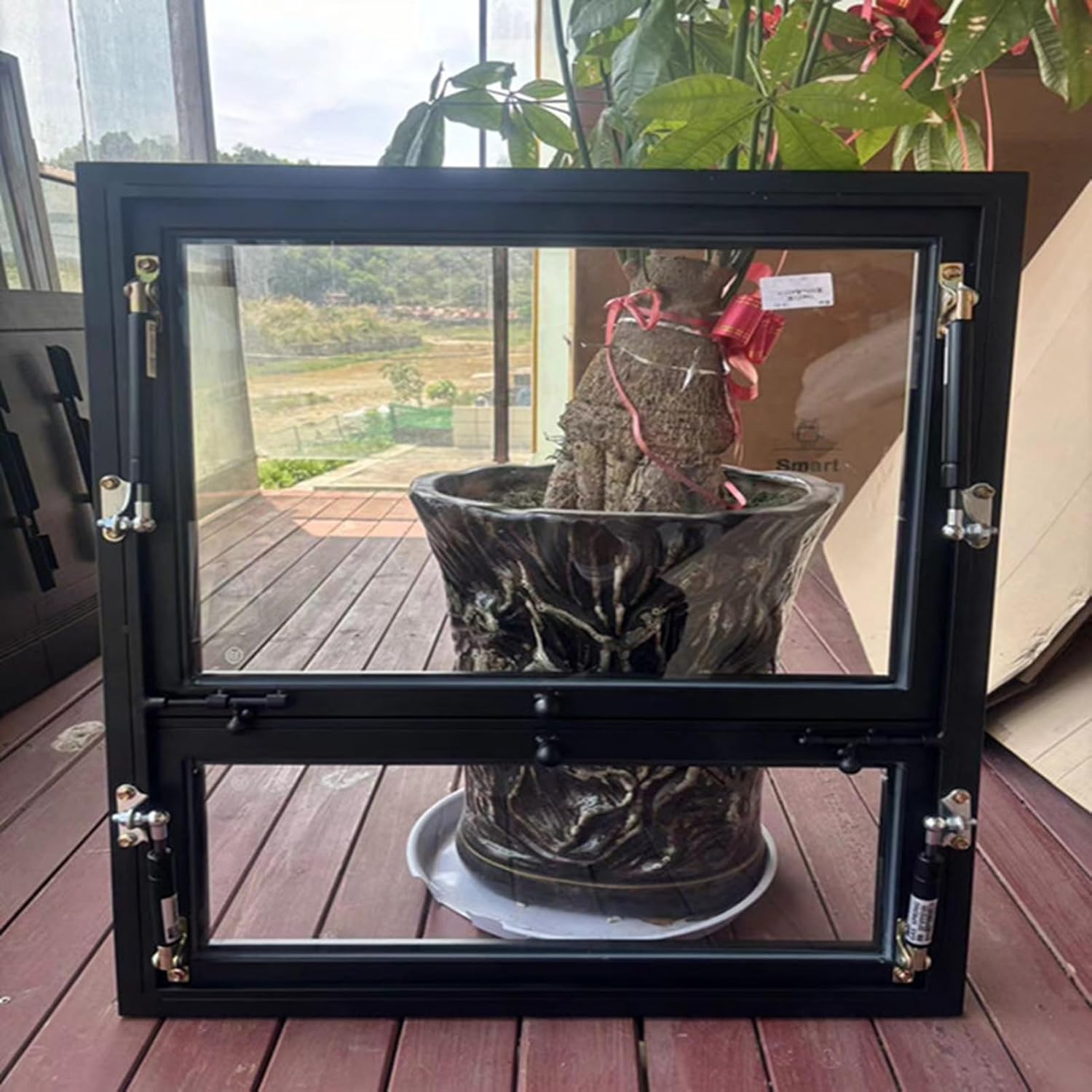 Flush Mount Tempered Glass Windows with Handle, Up and Down Open Door Ventilation Windows for Home Sheds Bathroom Chicken Coop Household Loft Garage Basement(70x90cm)