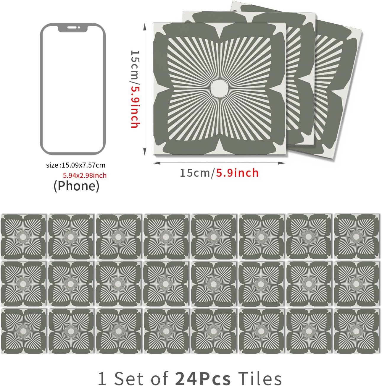 VICCI Peel and Stick Backsplash 24Pcs - Self-Adhesive 5.9x5.9 Tile Stickers for Kitchen, Bathroom Removable Home Upgrade Decor