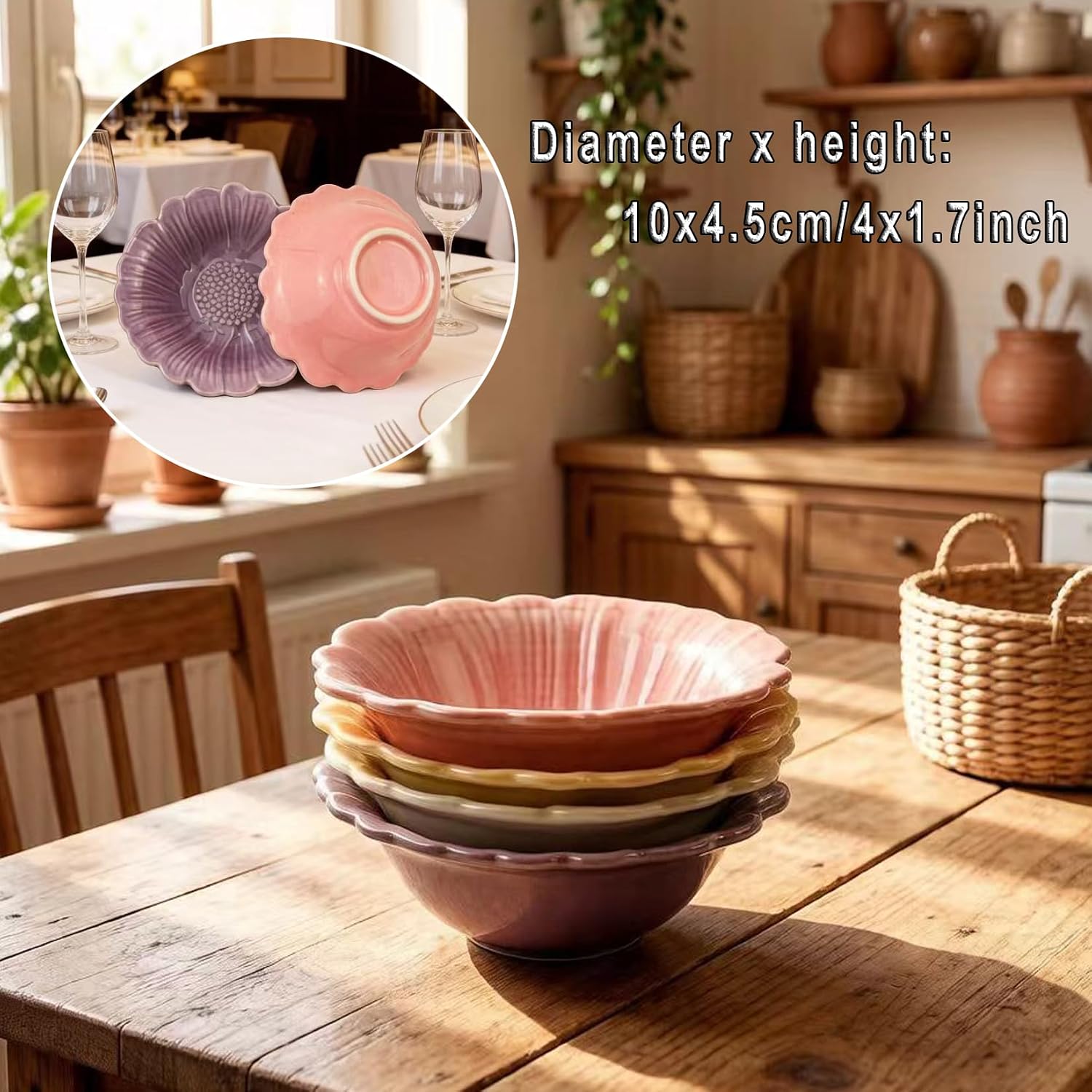 Markeny 4 Pack Ceramic Soy Sauce Dish Flower Design Bowls for Elegant Home
