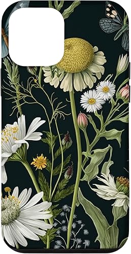 Funda para iPhone 12 Mini Wildflowers Botanical Daisy Flowers Dandelion Dragonfly