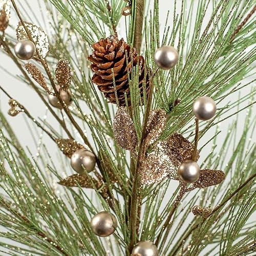 Miniatura 3 de Factory Direct Craft - Árbol de pino artificial de bayas y hojas de champán  Pino de mesa para exhibiciones de Navidad y decoraciones navideñas, 23