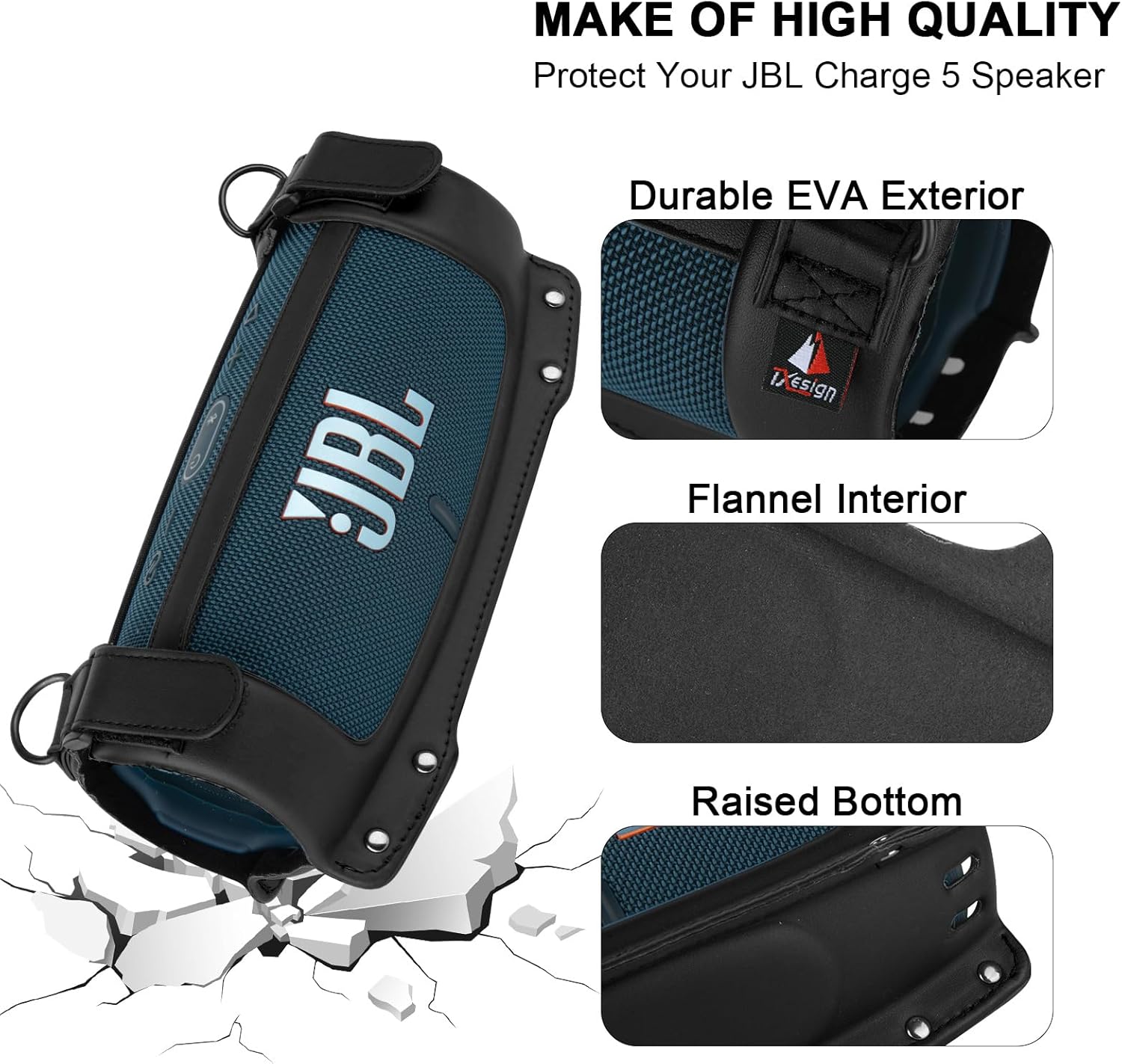 TXEsign Travel Carrying Case for JBL Charge 4/Charge 5 Portable Speaker, EVA Travel Protective Case Cover Speaker Case with Adjustable Shoulder Strap (Black) - Image 2