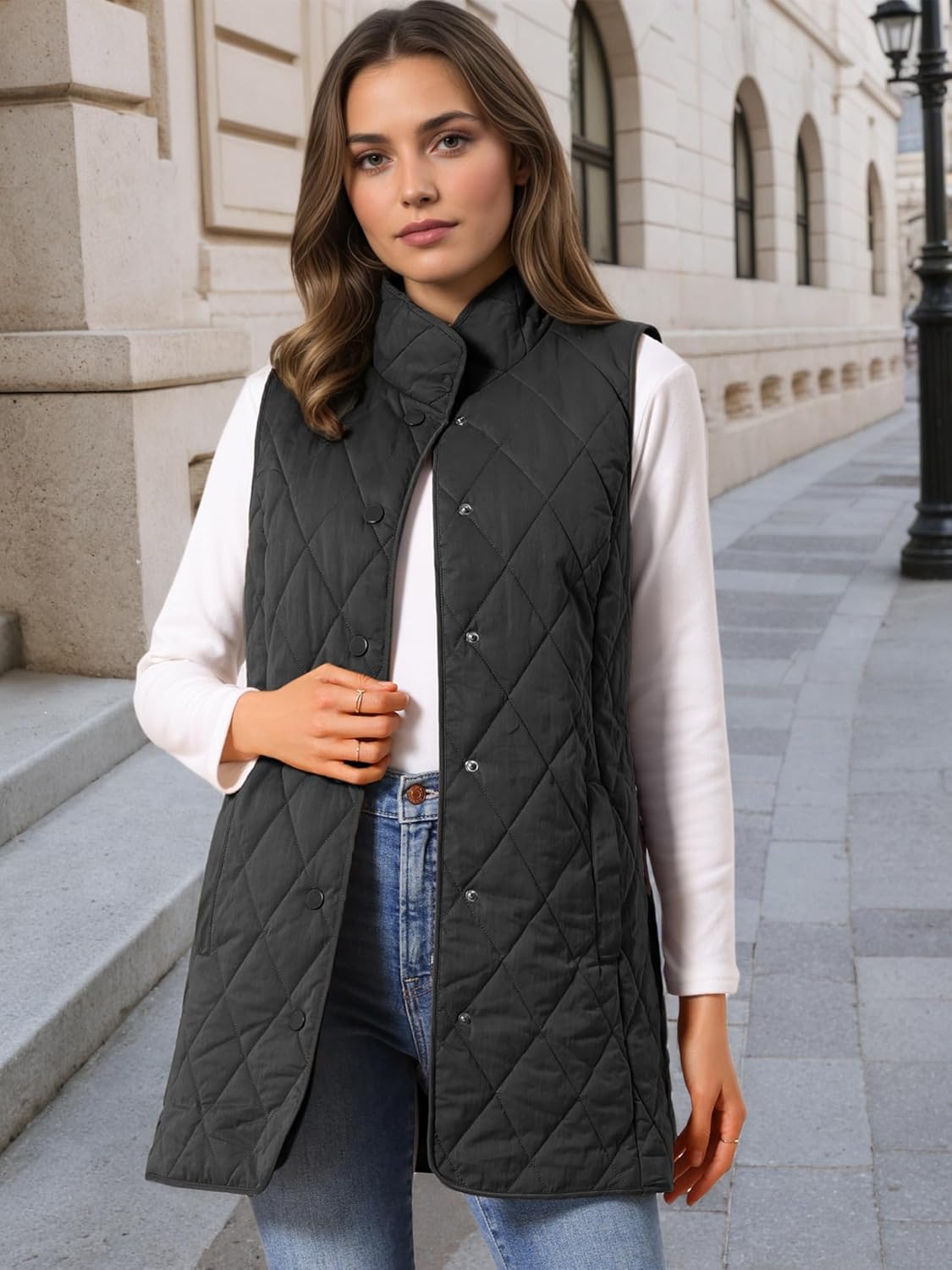 Seta T Women's Long Puffer Vest Stand Collar Sleeveless Puffy Jackets Lightweight Gilet Quilted Warm Coat - Image 2