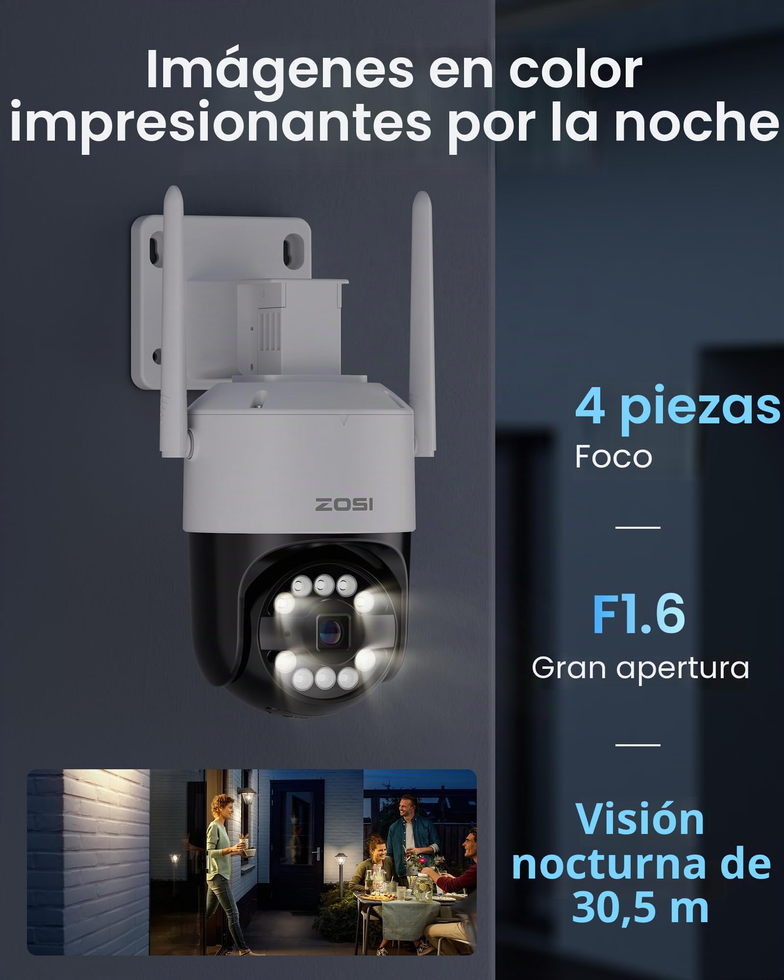ZOSI 3K Cámara Vigilancia WiFi-6 Exterior, 360° Pan y Tilt Visión, Detección y Seguimiento Automático de Persona, 2,4GHz Cámara Seguridad con Audio Bidireccional
