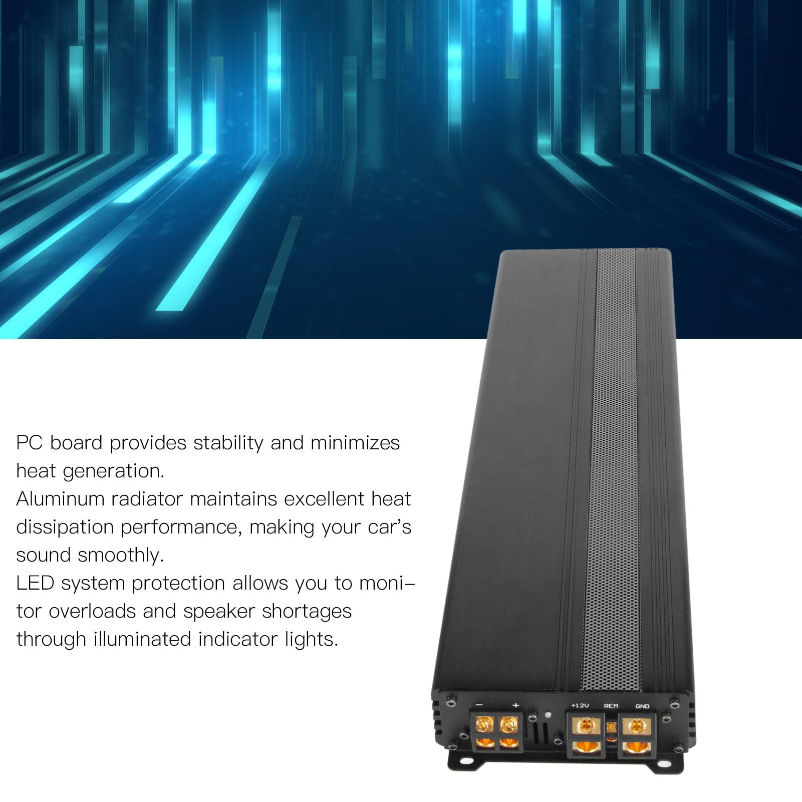 FLEXMAN 2000W Class D Car Amplifier, DC 11~15V Car Amplifier Heavy Bass Digital Mono Power Amp with 1/2/4 Ohm Stable Aluminum Radiator for Subwoofer Systems