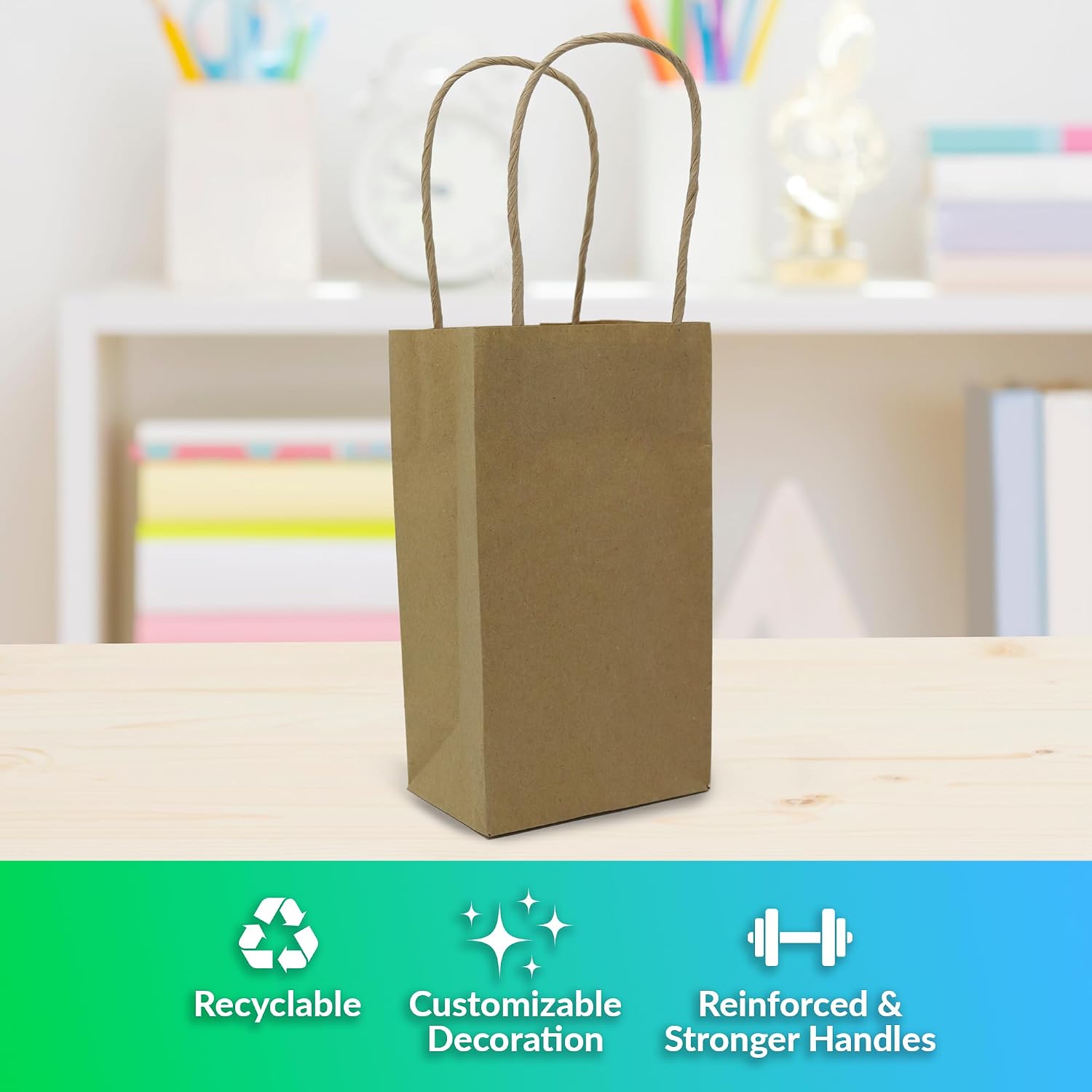 Reli. Brown Paper Bags with Handles | 55 Pack Kraft Bulk image 2