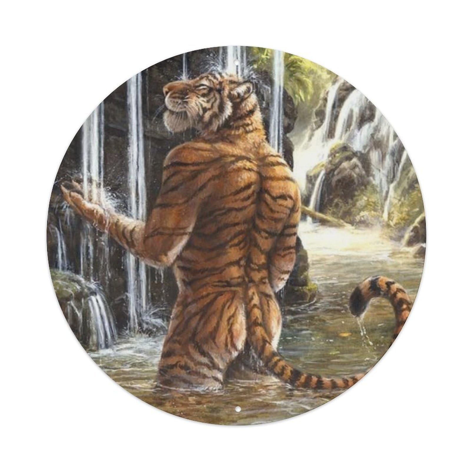 Animals Artwork Bathing Tiger Vintage Metal Tin Sign Plaque Wall Decor for Cafe, Club Bar, Office, Garden Metal Poster 8x8Inch