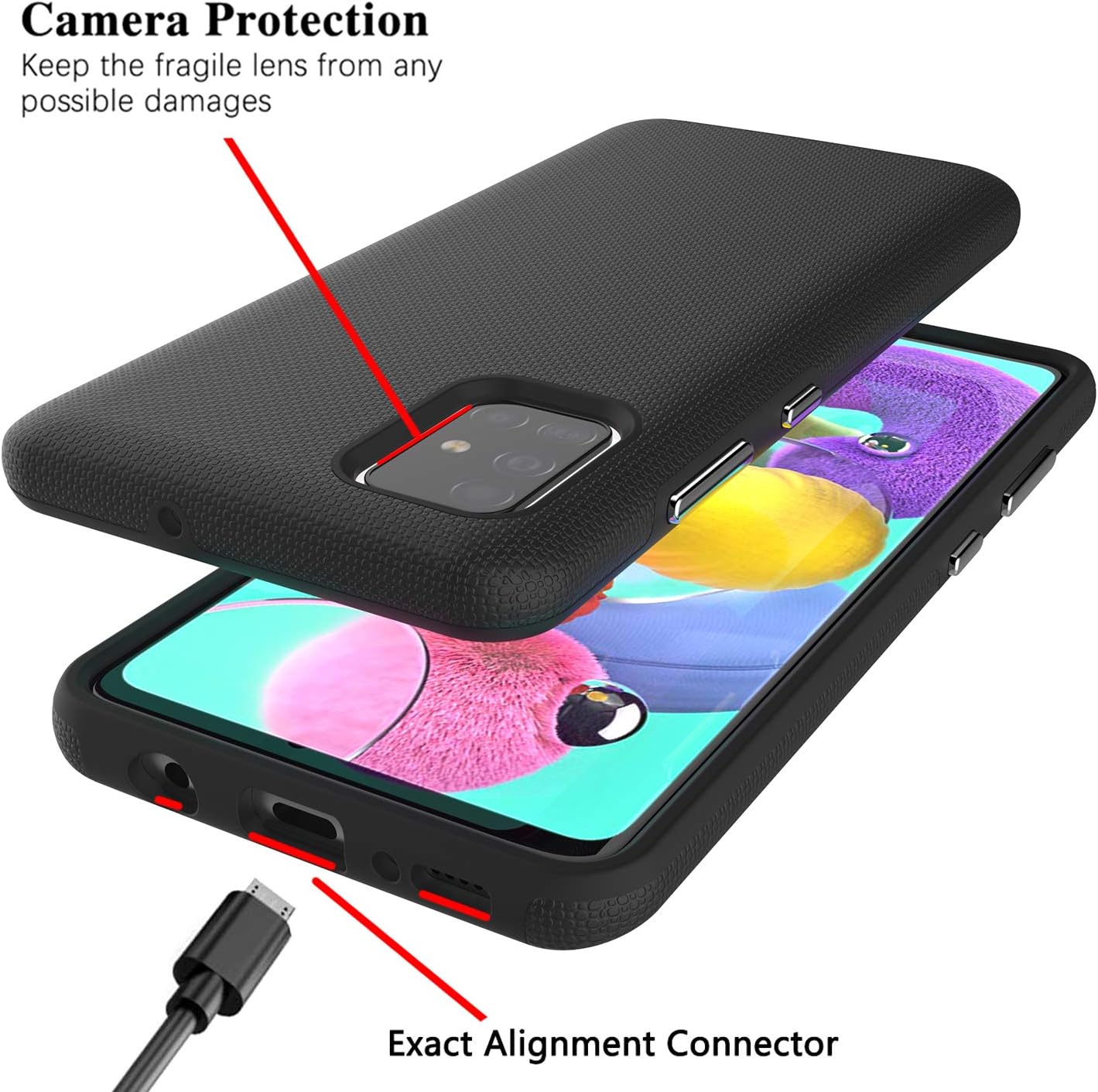 Ownest Compatible Samsung Galaxy A51 Case,[Not Fit A51 5G Version],Non-Slip Anti-Fall Dual Layer 2 in 1 Hard PC TPU with Protection Lightweight for Samsung Galaxy A51-Black