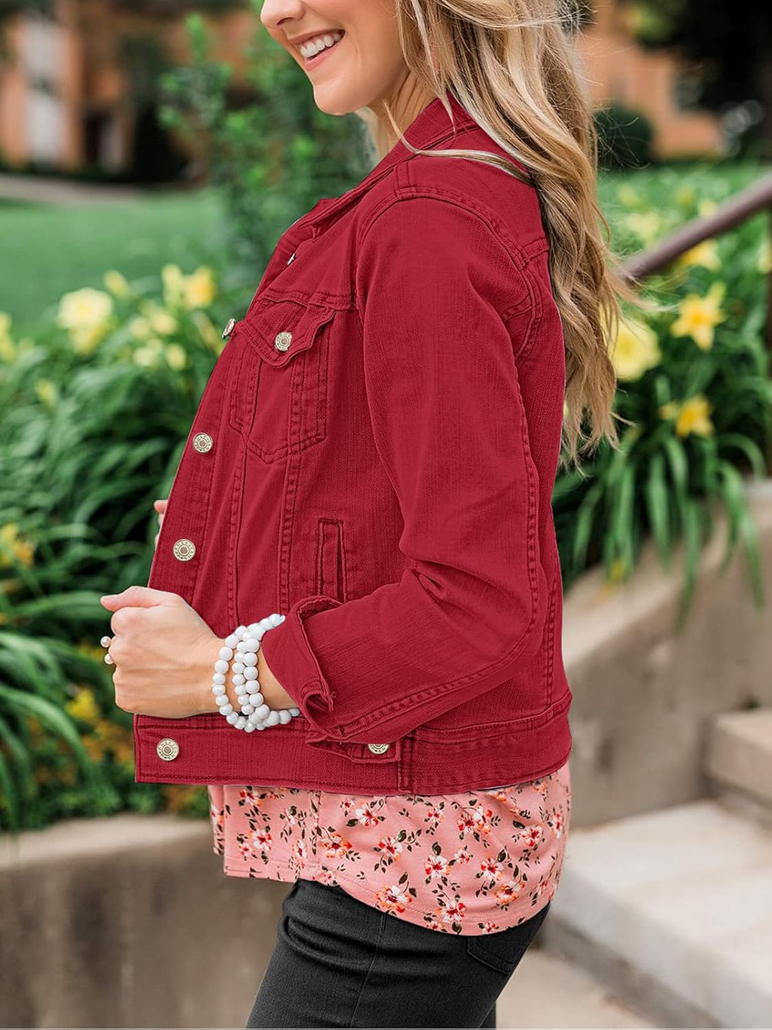 luvamia Women's Basic Button Down Stretch Fitted Long Sleeves Denim Jean Jacket - Image 5