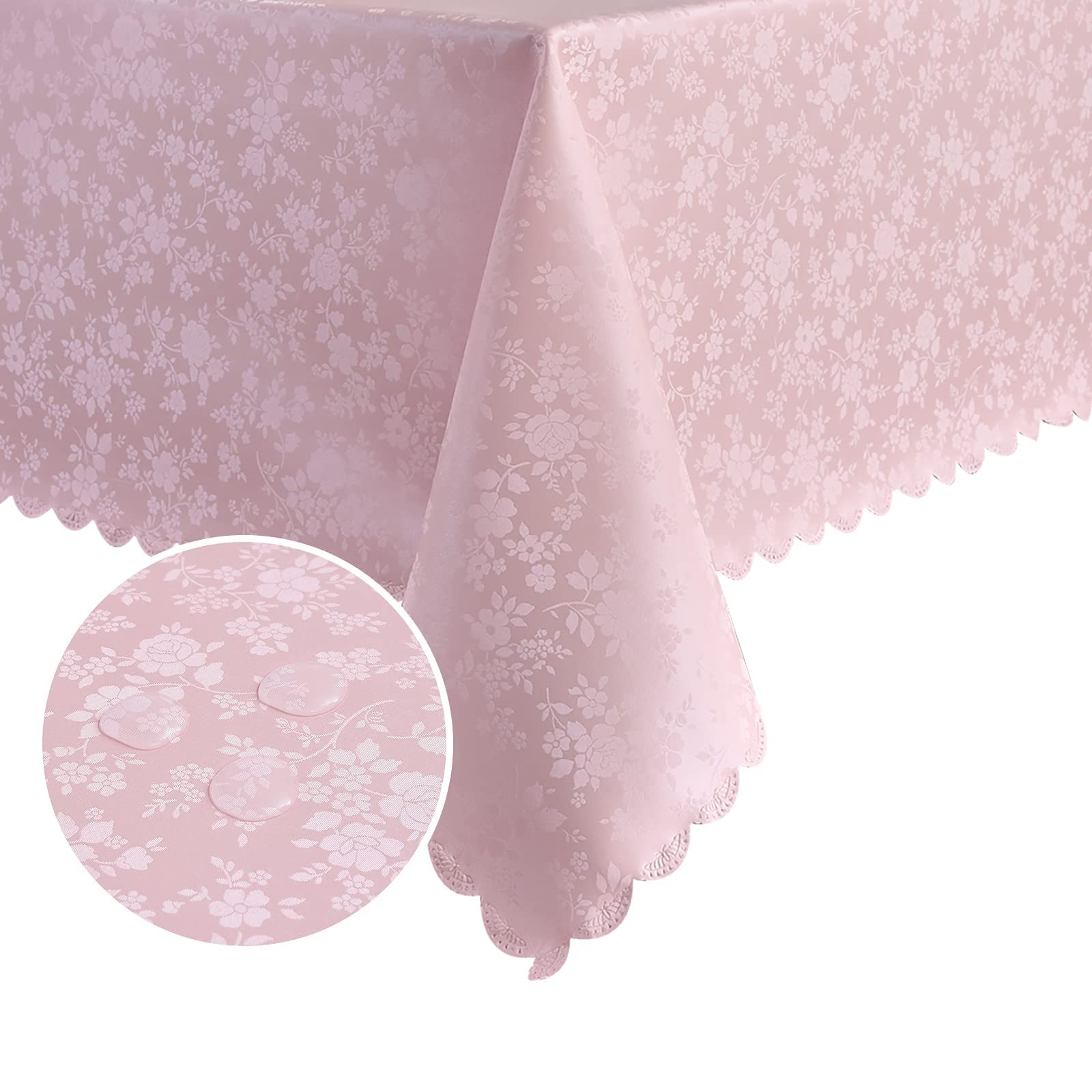 Romanstile Waterproof Vinyl Tablecloth Rectangle, 60 x 144 Inch, Rose Pink