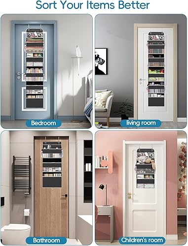Miniatura 6 de Organizador de almacenamiento sobre la puerta  6 estantes con cremallera detrás de la puerta organizador colgante con 8 bolsillos grandes, diseño