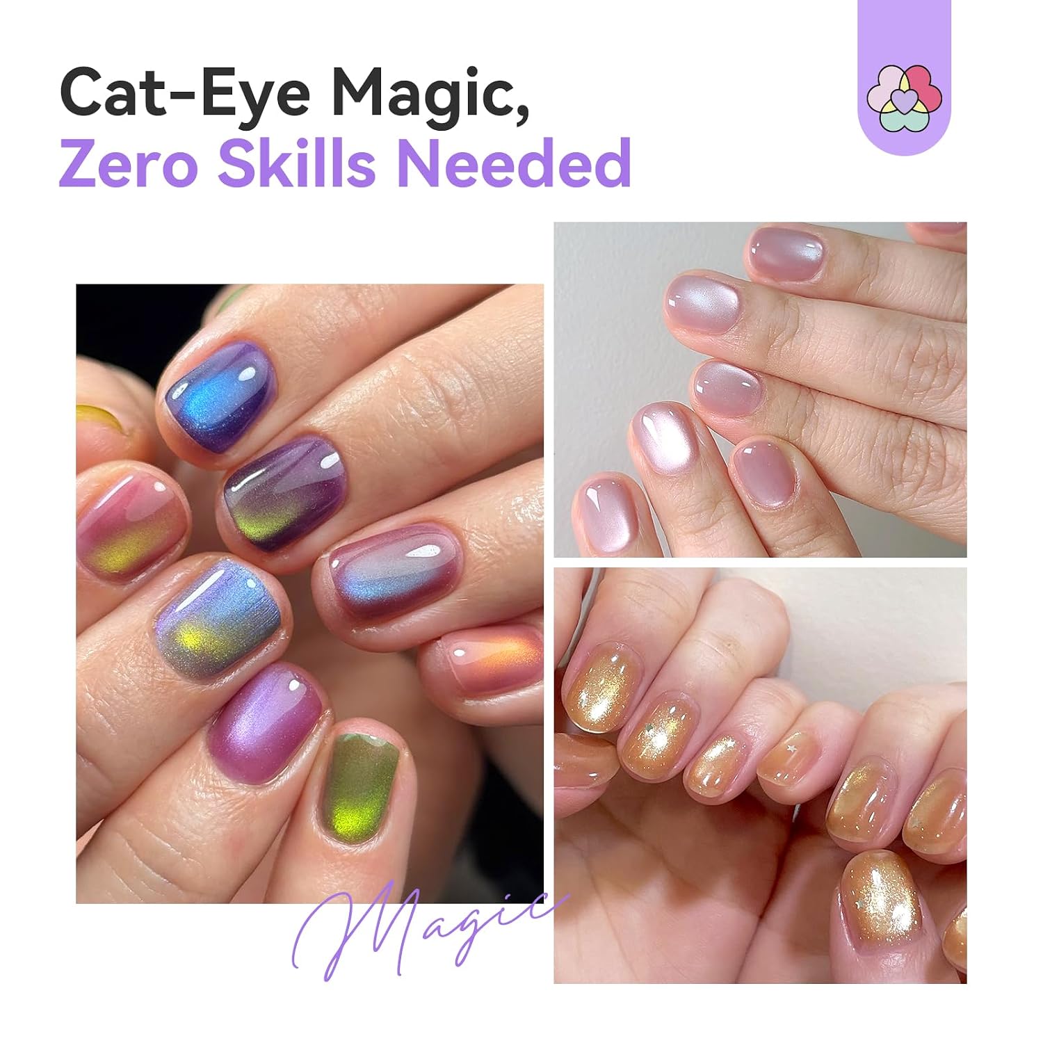 SAVILAND Automatic Cat Eye Magnet: Strong Magnetic for Cateye Gel Polish 360° Rotating Glass Bead Cat Eye Effect Instant Focus Nail Magnet Nail Art Tool for Beginners Home DIY Design (White)