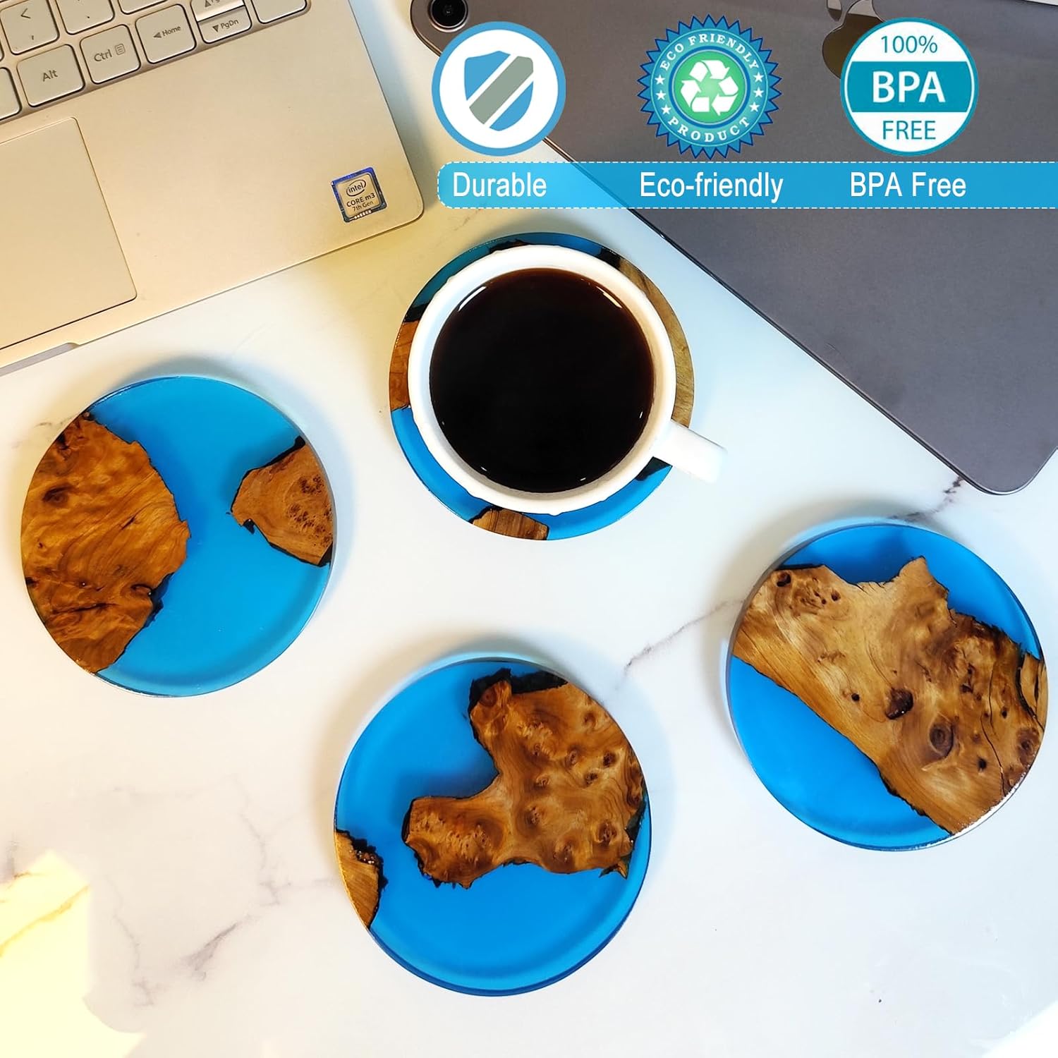 Drink Coaster Set, Wooden Bar Coasters, Resin Coaster for Coffee Table, Tabletop Decorative Artwork, Unique, Handmade & Aesthetically Pleasing for Home, Office, Bar Decor,Coasters Set of 4 - Image 2