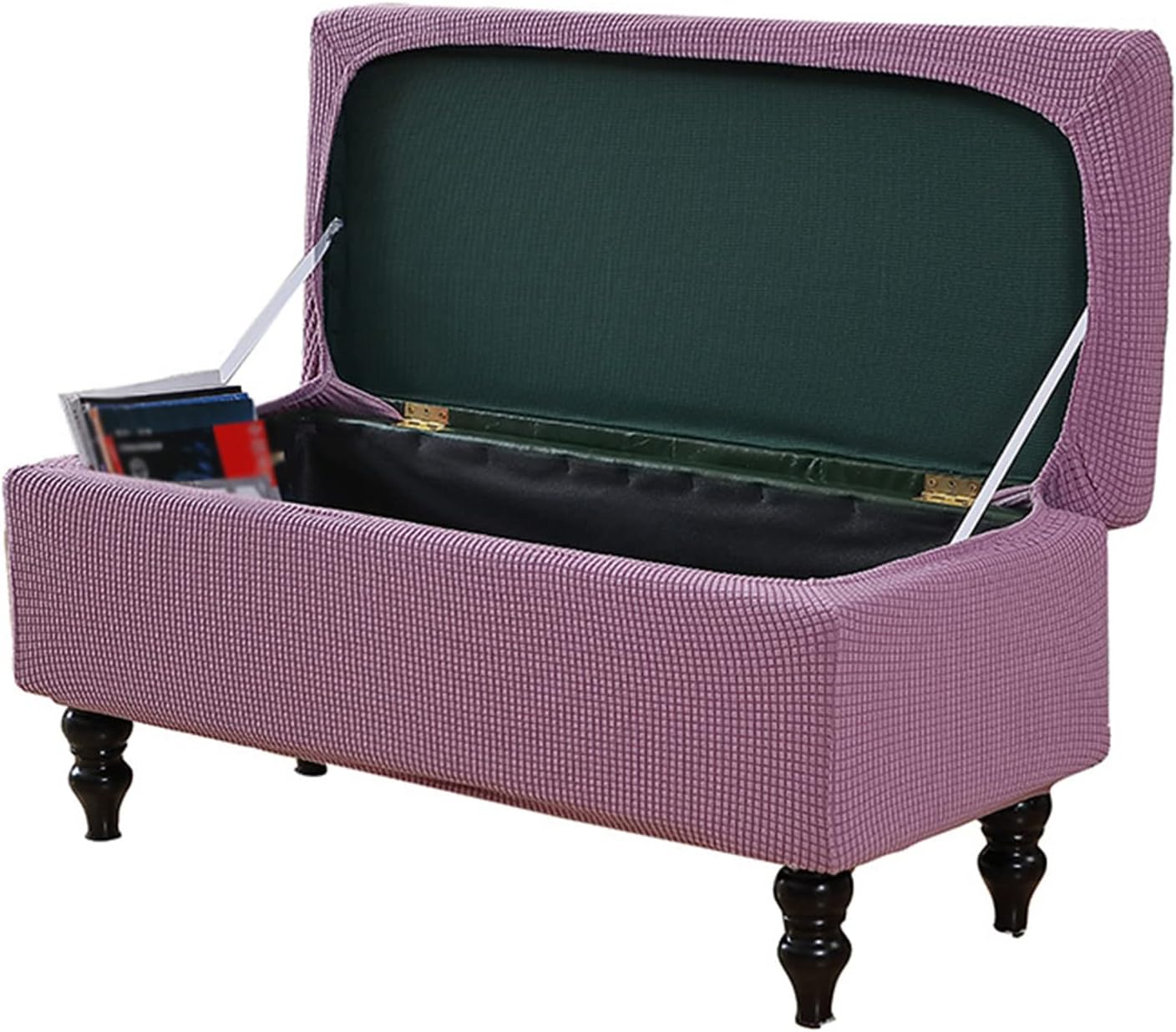 Stretch Storage Ottoman Cover Rectangle, Ottoman Slipcover Soft Removable Washable Footstool Slipcover Elastic Footstool Protector for Cats Dogs -Purple-Large