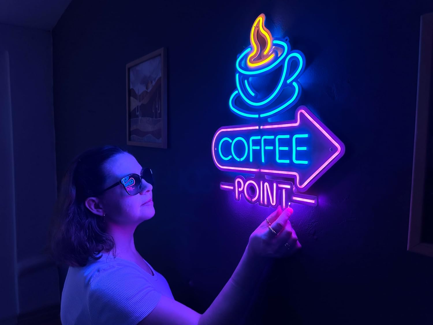 Coffee Wall Art, Coffee Point Wall Sign, Neon Metal Wall Art, Coffee Shop Wall Decor, LED Light Decor, Home Office Hotel Pub Bar Cafe Wall Decor