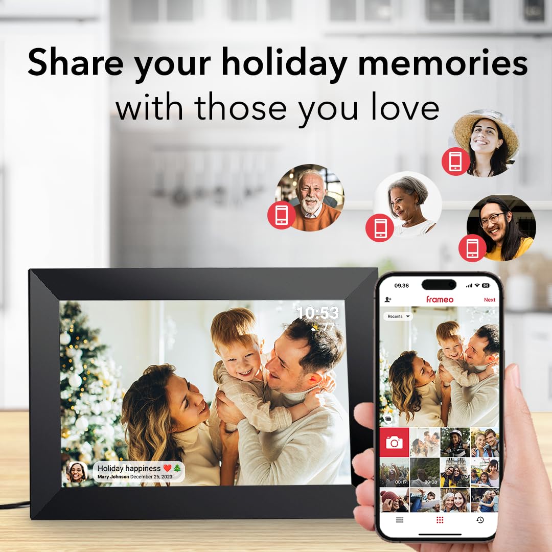 Cadre photo numérique WiFi de 10,1", écran tactile IPS HD, clips vidéo et diaporama, rotation automatique, support mural, envoie des photos instantanément depuis n'importe quel