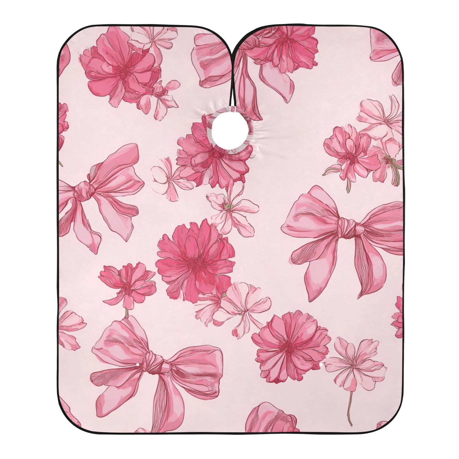 ALAZA Pink Flowers Bows Barber Cape for Men Women, Waterproof Haircut Apron Beard Shaving Bib Hair Cutting Cloth 55 x 65 Inch-image-1