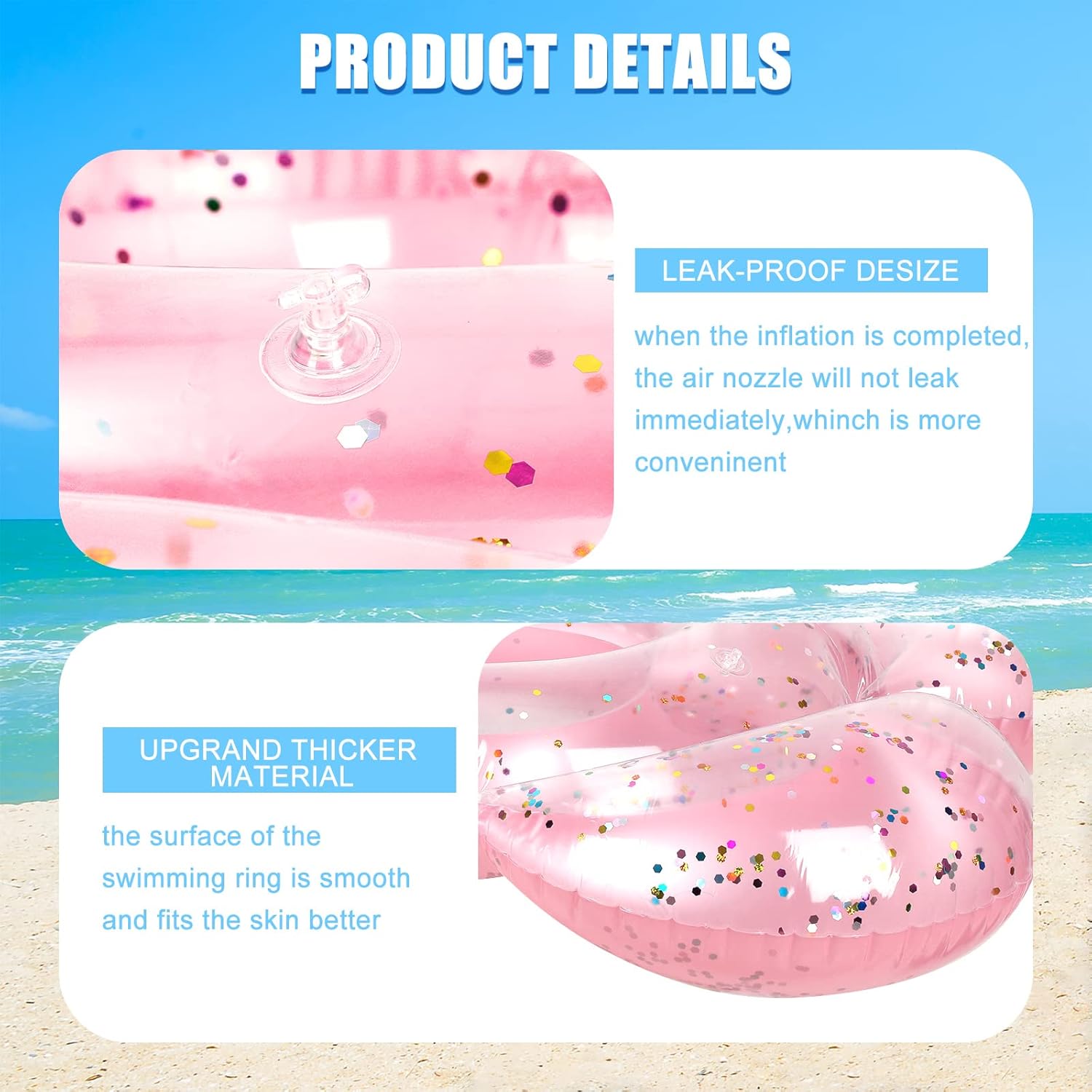 Outus 2 Pack Cute Flower Pool Floats Glitter 47 Inch Inflatable Pink Butter Bachelorette Ring Floaties Bride Floating Flowers for Pool Adults Summer Swimming Birthday