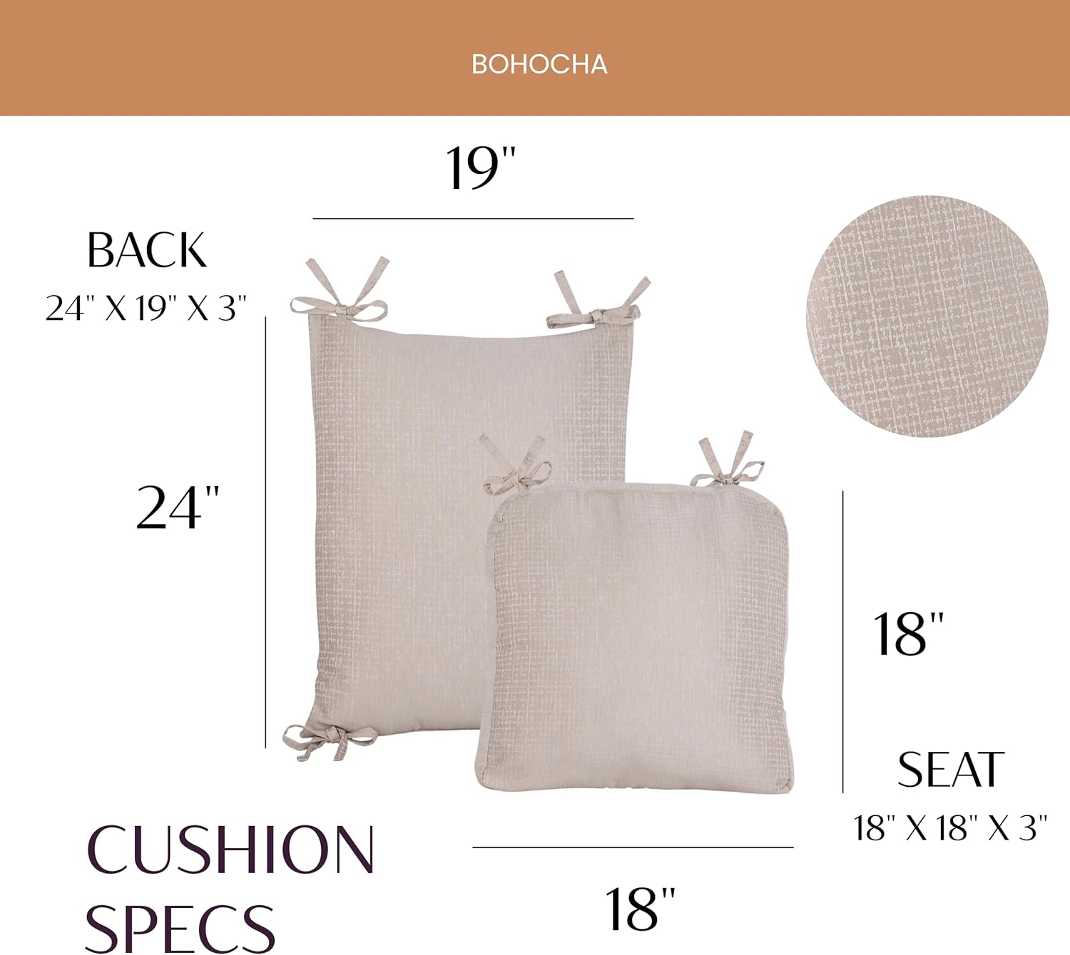 Rocking Chair Cushions Indoor – Large Set Modern No Tuft Design, Premium Champagne Cream Colored Fabric, Non-Slip Surface, and Secured Ties – Indoor Rocking Chair Cushion