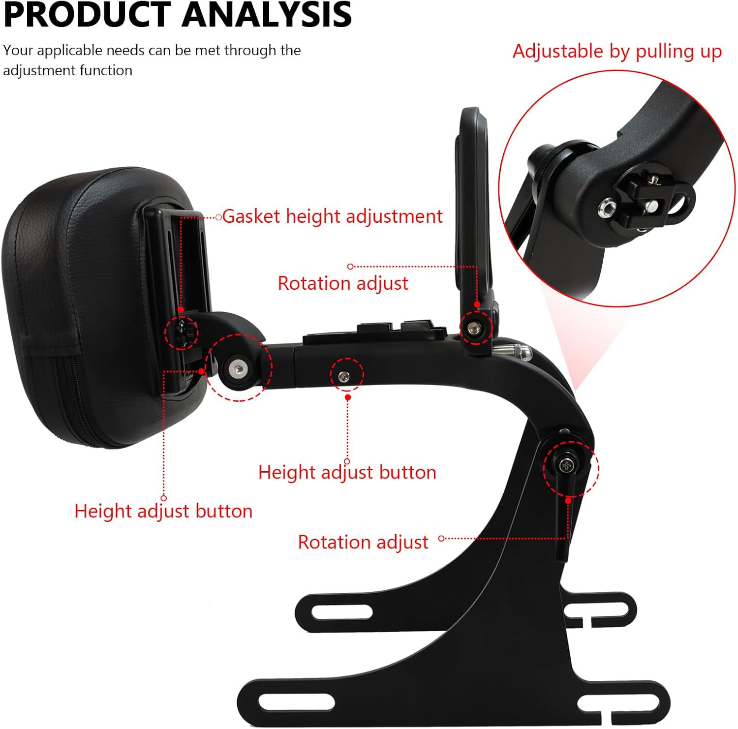 Motorcycle Multi Purpose Rider/Passenger Sissy Bar Backrest w/Luggage Carrier Rack Adjustable Rotatable Back Cushion Pad for Harley Dyna Street Bob Low Rider Super Glide Wide Glide 2006-2017 Black