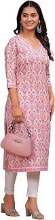 MANHAREE | Women's Cotton Printed Straight Kurta, Multicolour Price In India