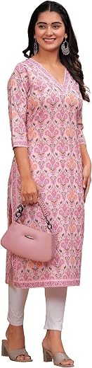 MANHAREE | Women's Cotton Printed Straight Kurta, Multicolour