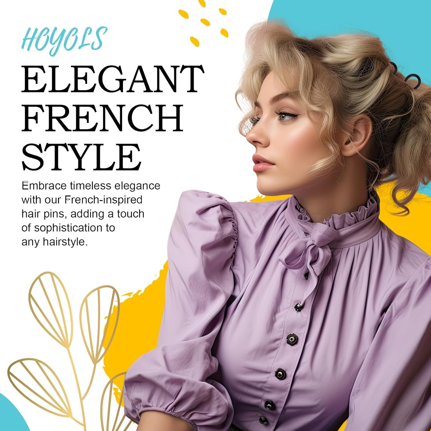 Hoyols 12 Pcs French Hair Pins for Women, 3.5 Inch Small U Shaped Hair Fork Sticks for Buns, Wavy Crink Plastic No-Damage Chignon Updo Accessories Black