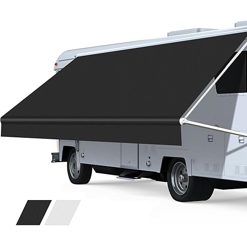 RV Awning Fabric Replacement, Premium 4-Ply 18.5oz Vinyl Fabric for RV Canopy, Universal Fit for Electric ＆ Manual Camper Awning (18FT(Fabric 17'2"), Solid Black)