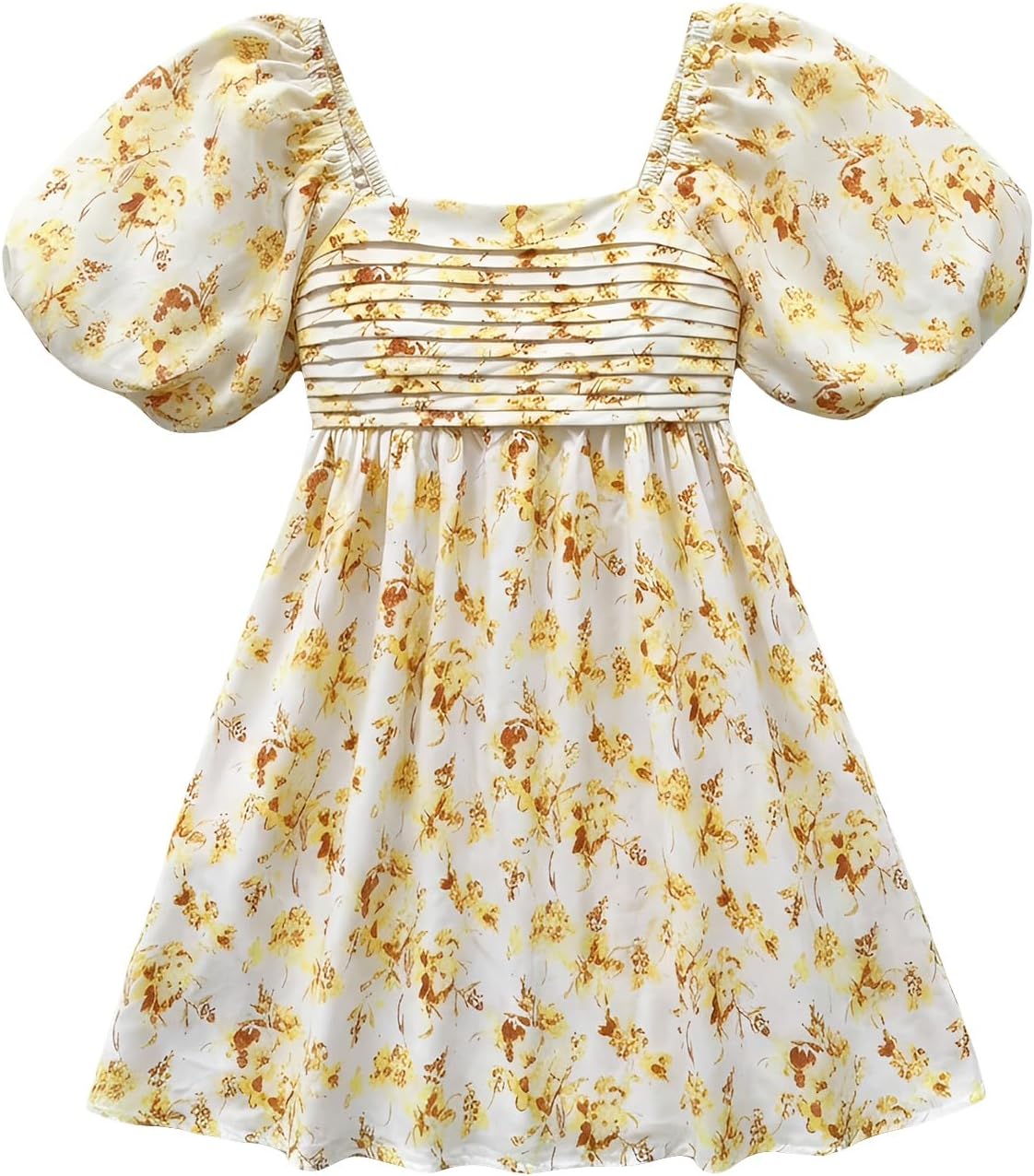 Floerns Women's Floral Dress Puff Sleeve Dress Square Neck Summer Vacation Picnic Mini Dresses