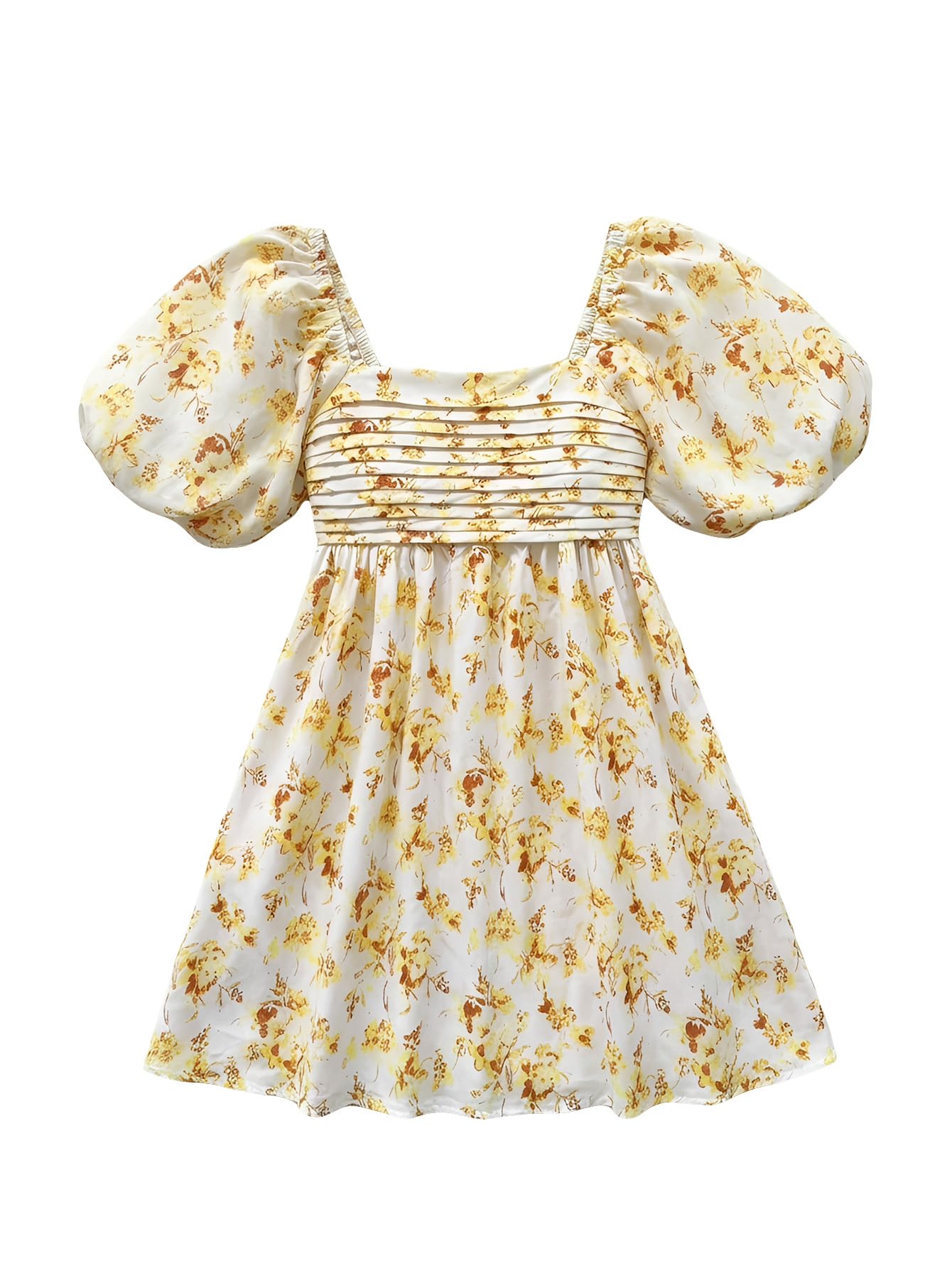 Floerns Women's Floral Dress Puff Sleeve Square Neck Mini Dresses