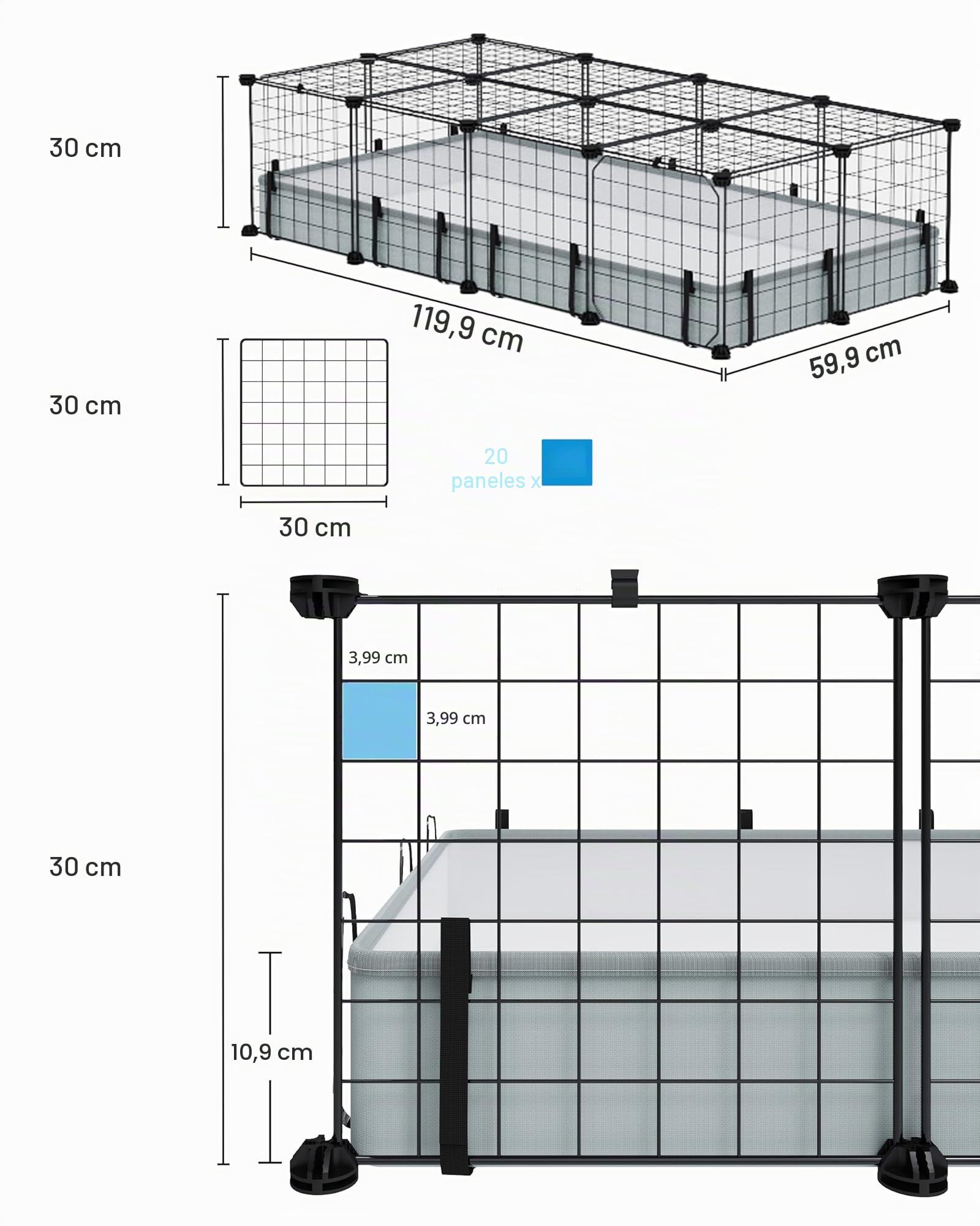 BUCATSTATE Jaulas de cobayas, 20 paneles, corralito de juegos para animales pequeños con alfombrilla impermeable, 120 pulgadas de largo x 60 pulgadas de ancho x 30 pulgadas de alto, jaula de metal con