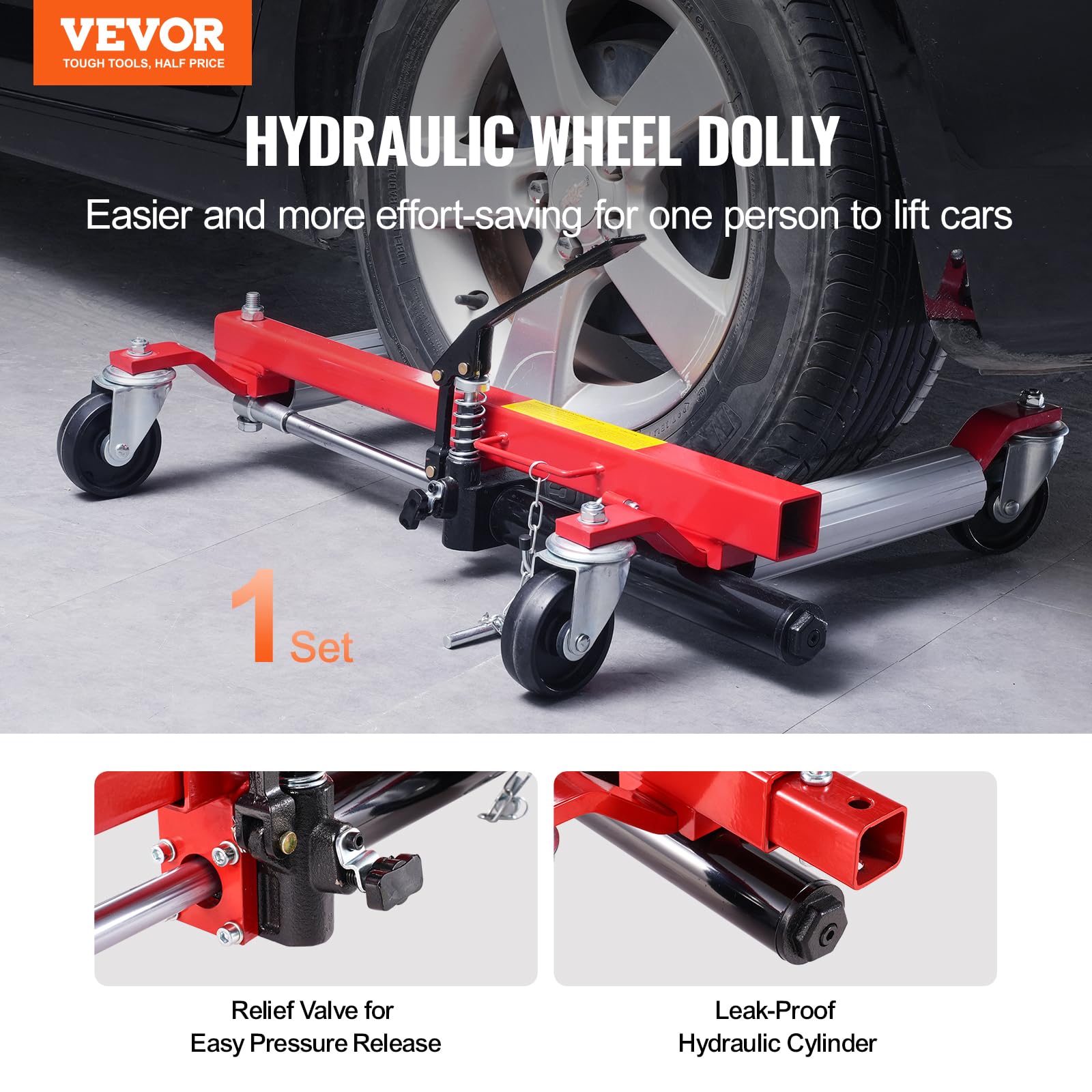 VEVOR Chariot de Manutention de Voiture Charge 680 kg, Chariot Déplace Voiture Hydraulique, avec Roues Rotatives à 360 °, Aide à la Manœuvre Positionnement pour Véhicule Camion Réparation Automobile